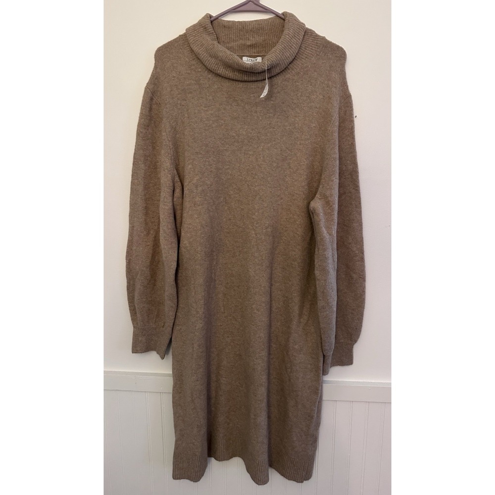J.Crew Dress XL Tan Knit Turtleneck Sweater Raglan Long Sleeve Knee Wool Blend